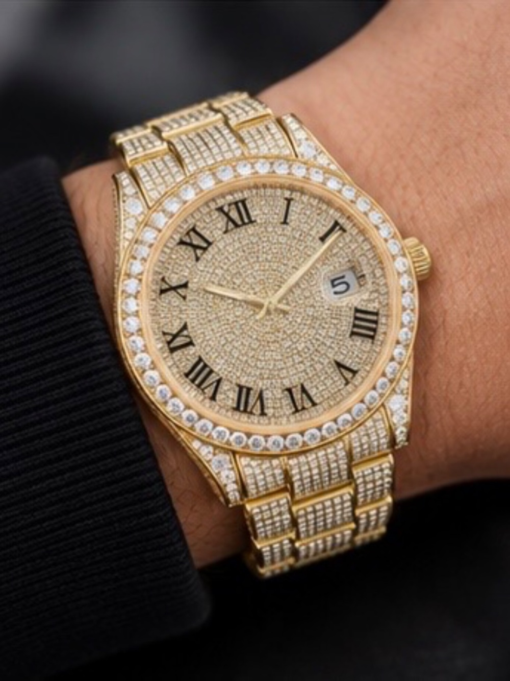 Luxury Moissanite Diamond Gold Watch – Fully Iced Pavé Dial & Bracelet | Numeral - Picture 8 of 9